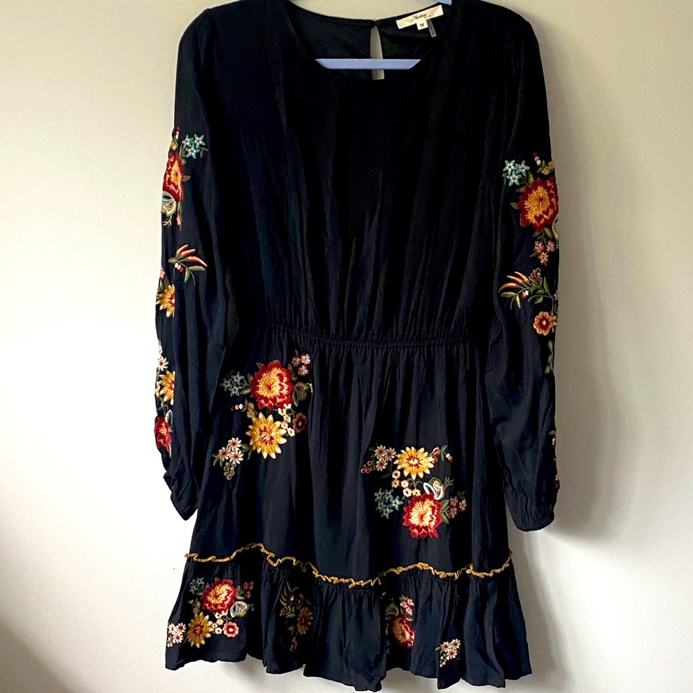 Bohme Black Dress with Floral Embroidery